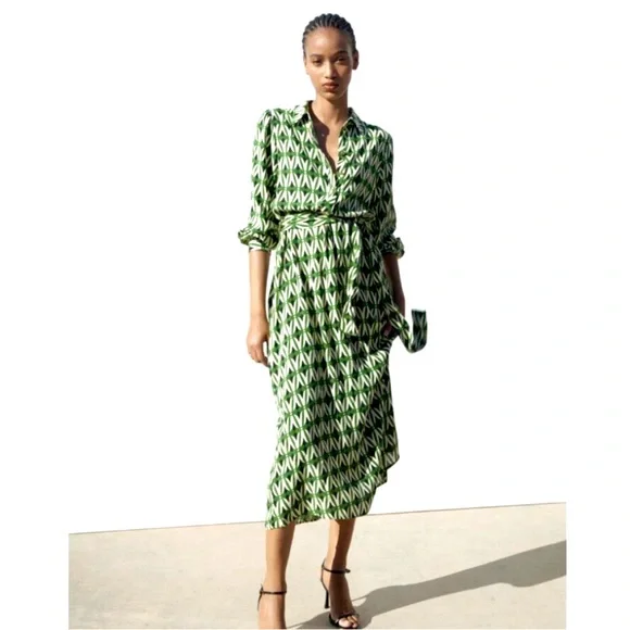 Zara | Dresses | Zara Green Geometric Print Shirt Midi Dress With Belt M | Poshmark Zara | Dresses | Zara Green Geometric Print Shirt Midi Dress With Belt M | Poshmark